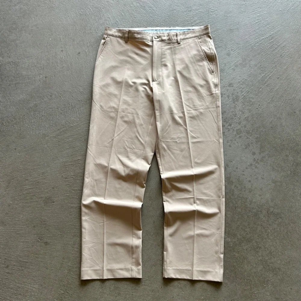 FJ FootJoy Golf Pants Mens 38x32 Tan Khaki Performance‎ Stretch Flat Front Poly